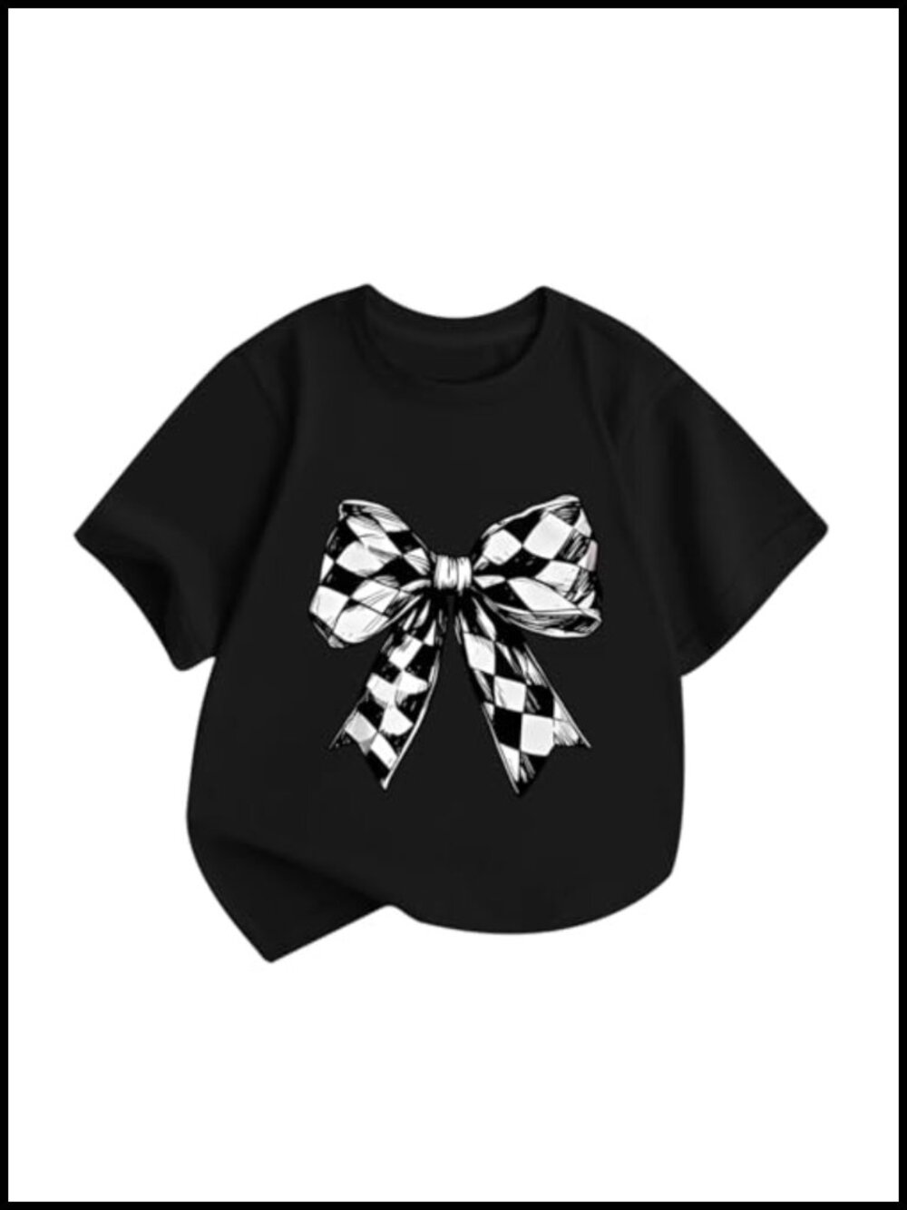 Girls Cotton Checkered Bow T-Shirt Kawaii Coquette Preppy Y2K Summer